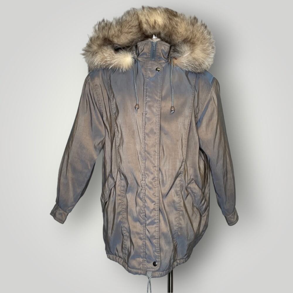 Vintage Forecaster of Boston Parka Coat Lavender Fox Fur Hood Large Winter E